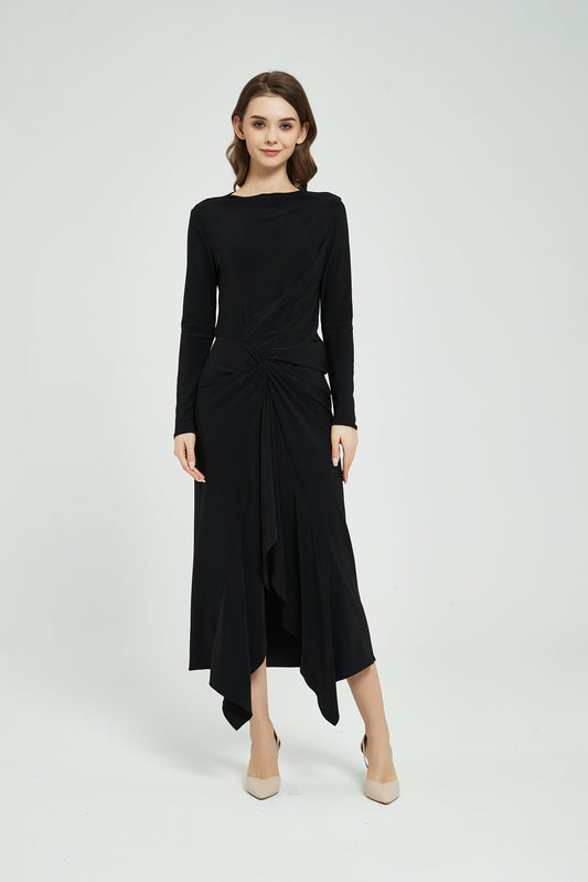 ALL OVER RUCHED DRESS byMM - BLACK