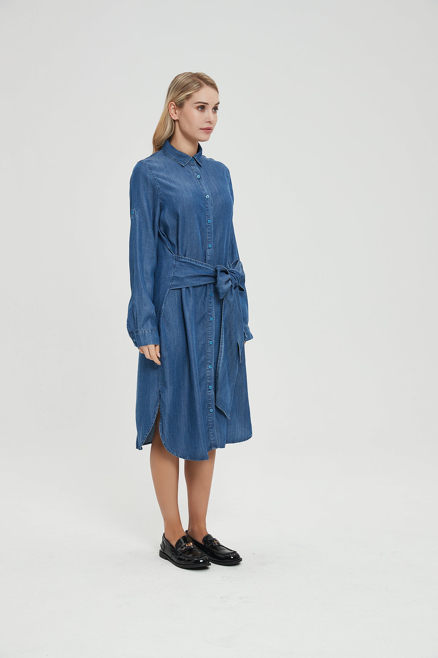 TIE WAIST DENIM SHIRT DRESS byMM
