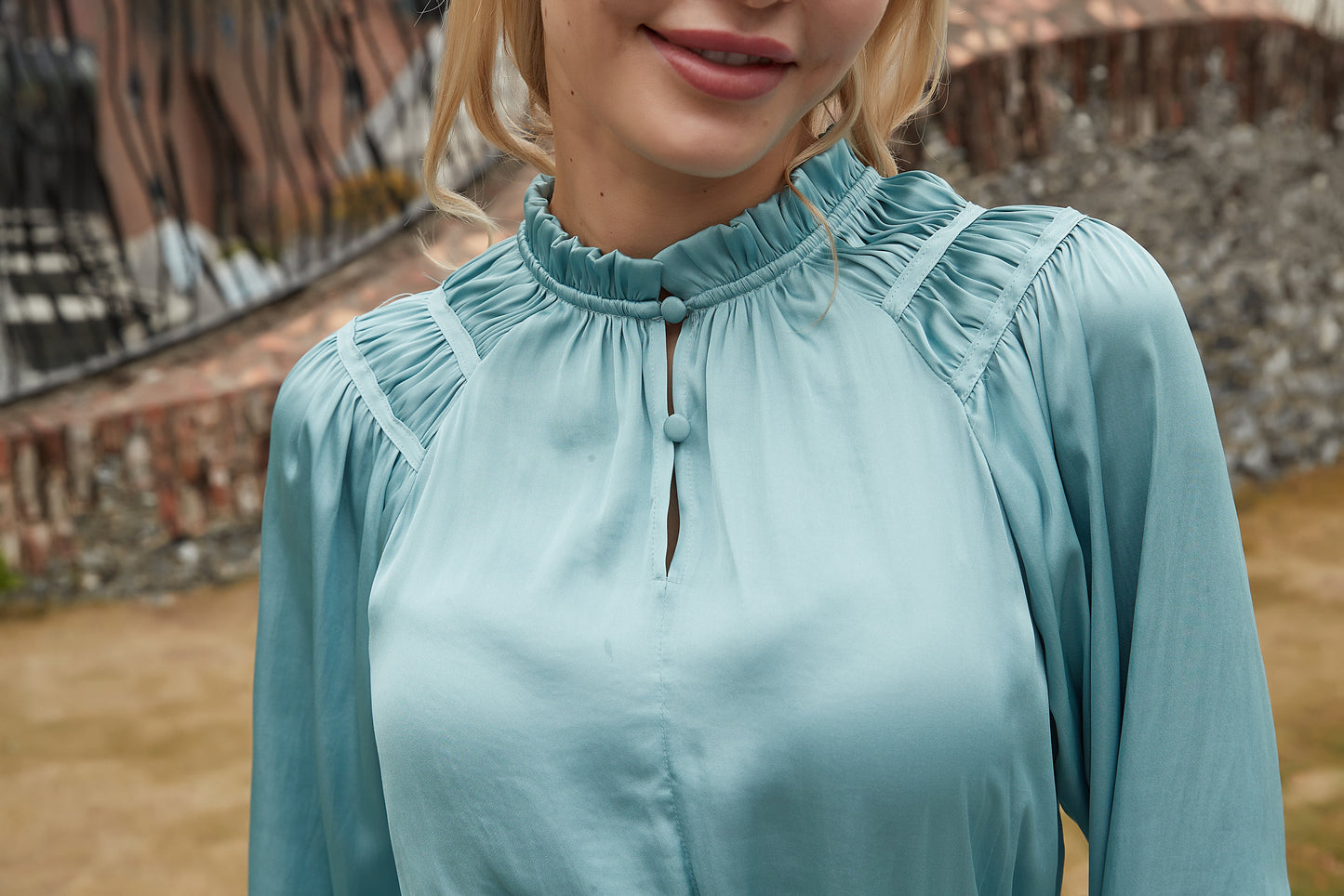 GATHERED MIDDLE AQUA DRESS byMM