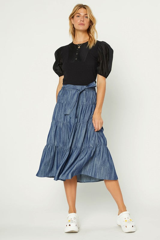 TIERED DENIM SKIRT