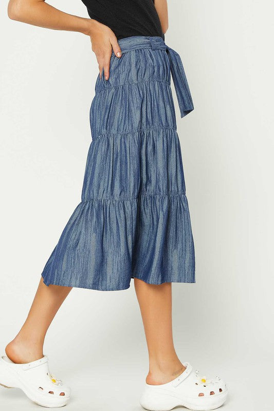 TIERED DENIM SKIRT