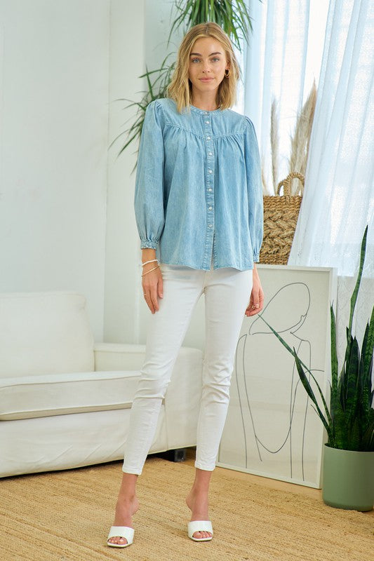 PUFF SLEEVED TENCEL SHIRT