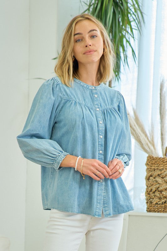 PUFF SLEEVED TENCEL SHIRT