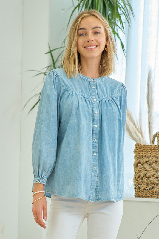 PUFF SLEEVED TENCEL SHIRT