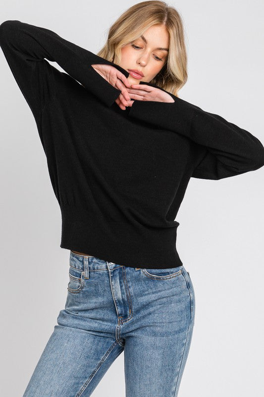 SPLIT CUFF THIN KNIT SWEATER