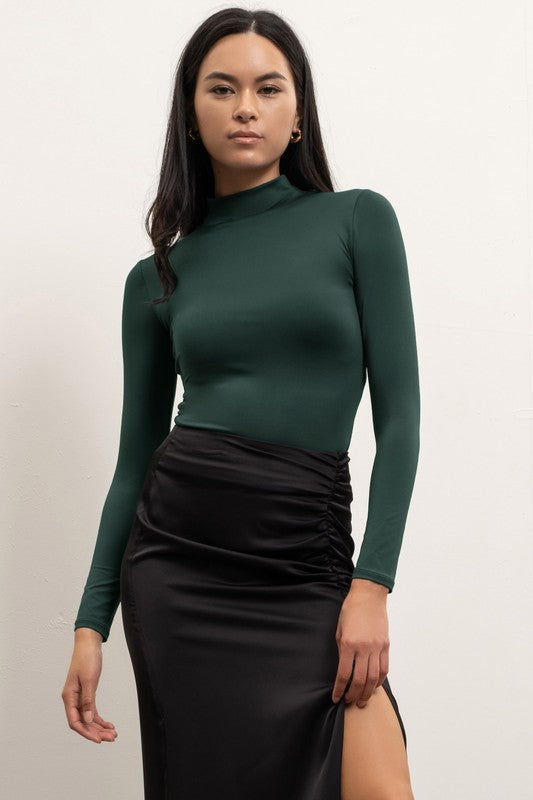SOLID MOCK NECK LONG SLEEVE TOP