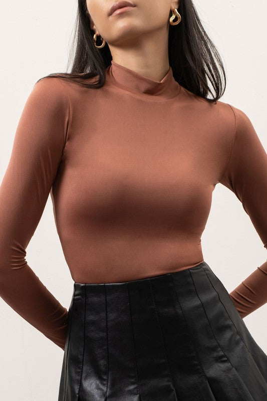SOLID MOCK NECK LONG SLEEVE TOP