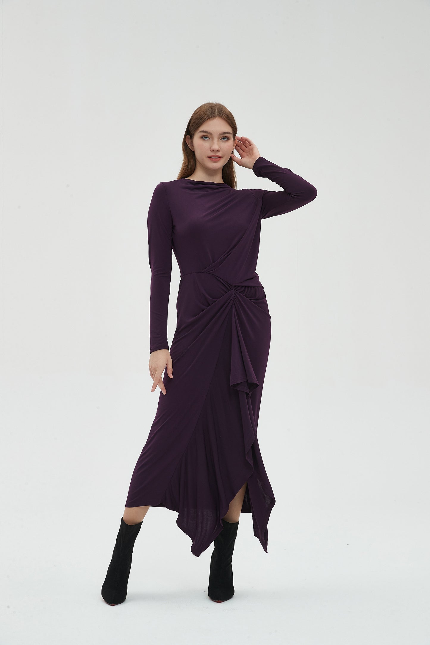 ALL OVER RUCHED DRESS byMM - PLUM