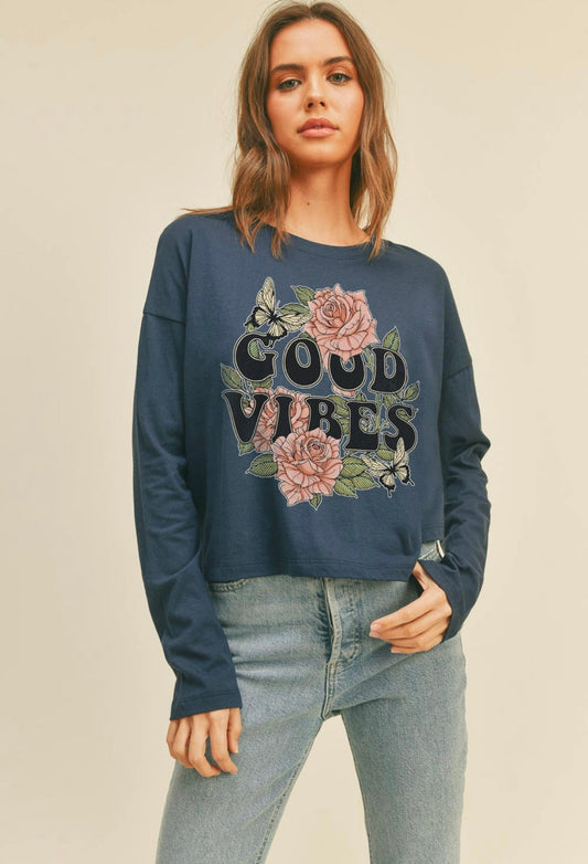 GOOD VIBES ROSE & BUTTERFLY GRAPHIC TEE