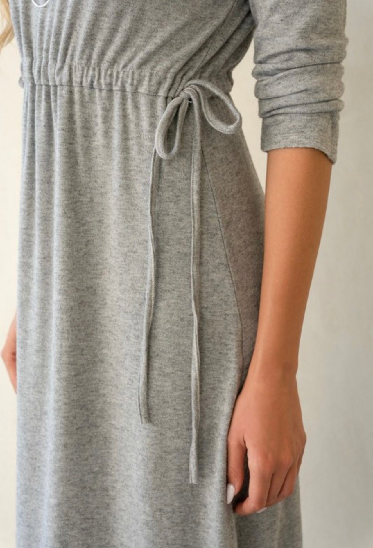 SOFT KNIT LONG SLEEVE DRESS WITH WAIST DRAWSTRING