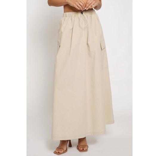 PULL CORD CARGO MAXI SKIRT- KHAKI