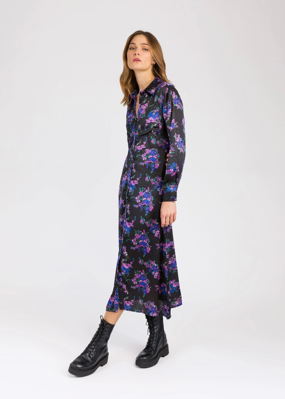 FITTED AND BUTTONED MIDI DRESS - GIANNA BLACK