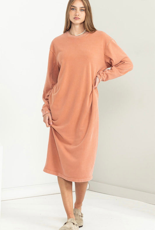 LONG SLEEVE MIDI SWEATSHIRT DRESS