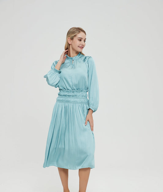 GATHERED MIDDLE AQUA DRESS byMM