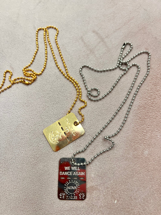 “we will dance again” dog tag necklaces
