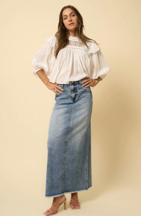 HIGH RISE FLARED MAXI SKIRT