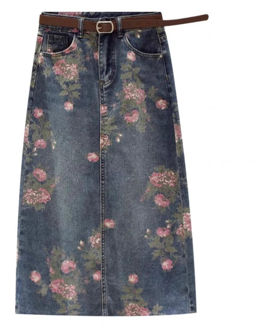 FLORAL DENIM SKIRT