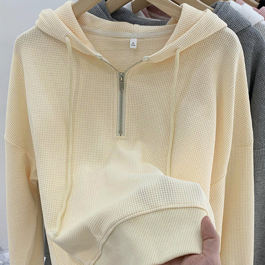 HALF ZIP WAFFLE HOODIE