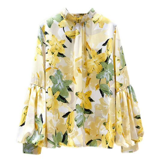 MOCK NECK FLORAL YELLOW BIG FLOWER
