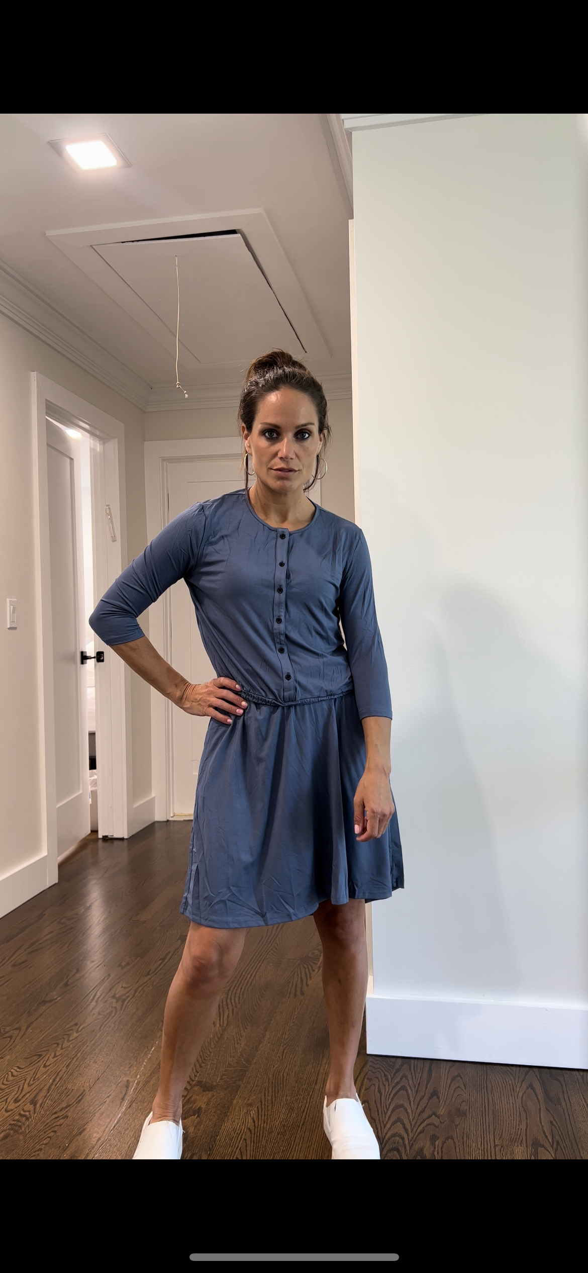 MM SMOCKED WAIST EVERYTHING DRESS 3/4 SLEEVES