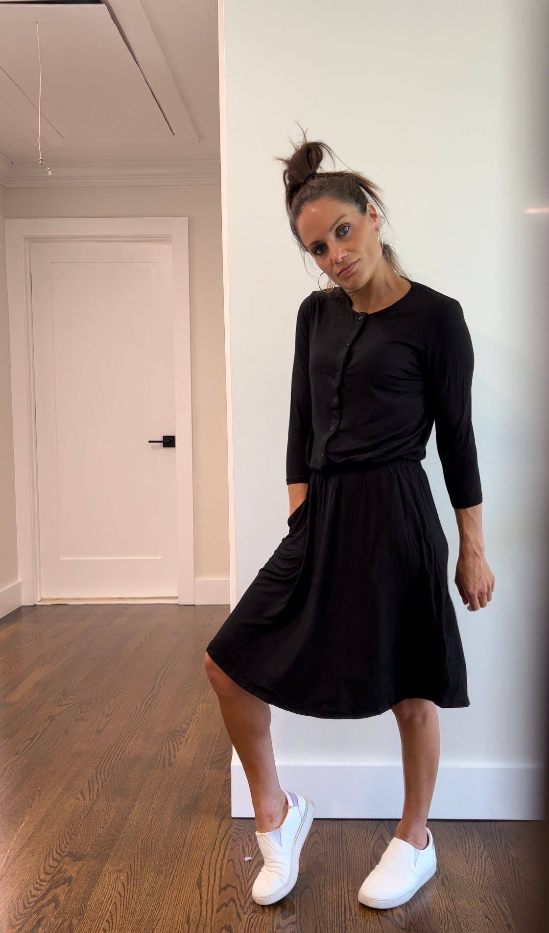 MM SMOCKED WAIST EVERYTHING DRESS 3/4 SLEEVES
