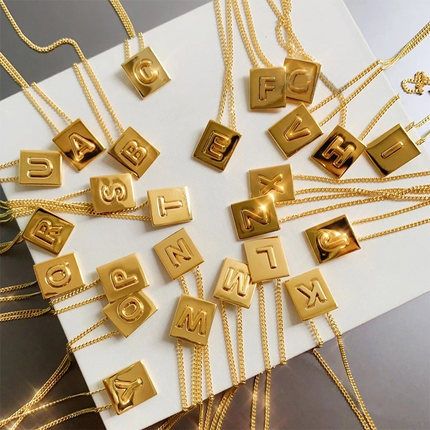 GOLD LETTER STAMP PENDANT NECKLACE