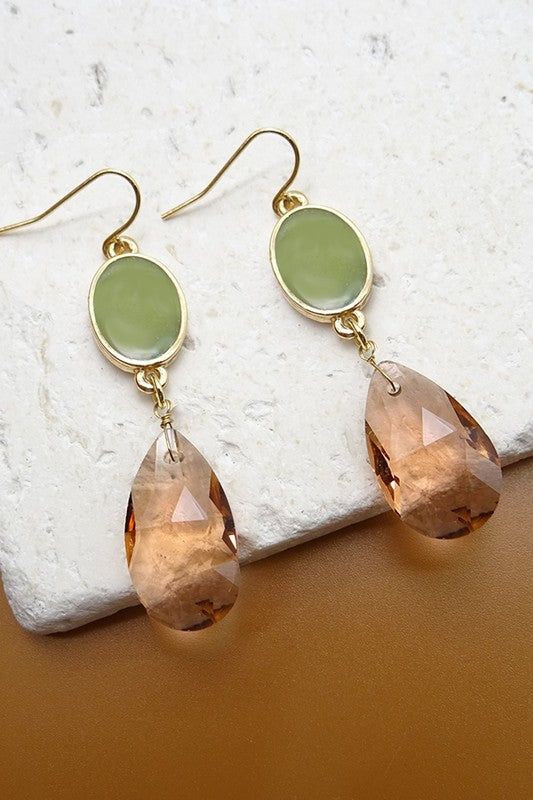 OVAL-TEARDROP GLASS EARRINGS